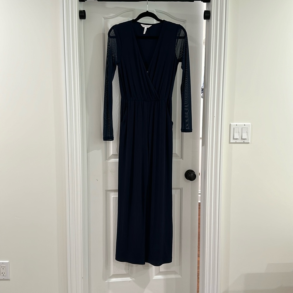 BCBGeneration jumpsuit with sheer sleeves